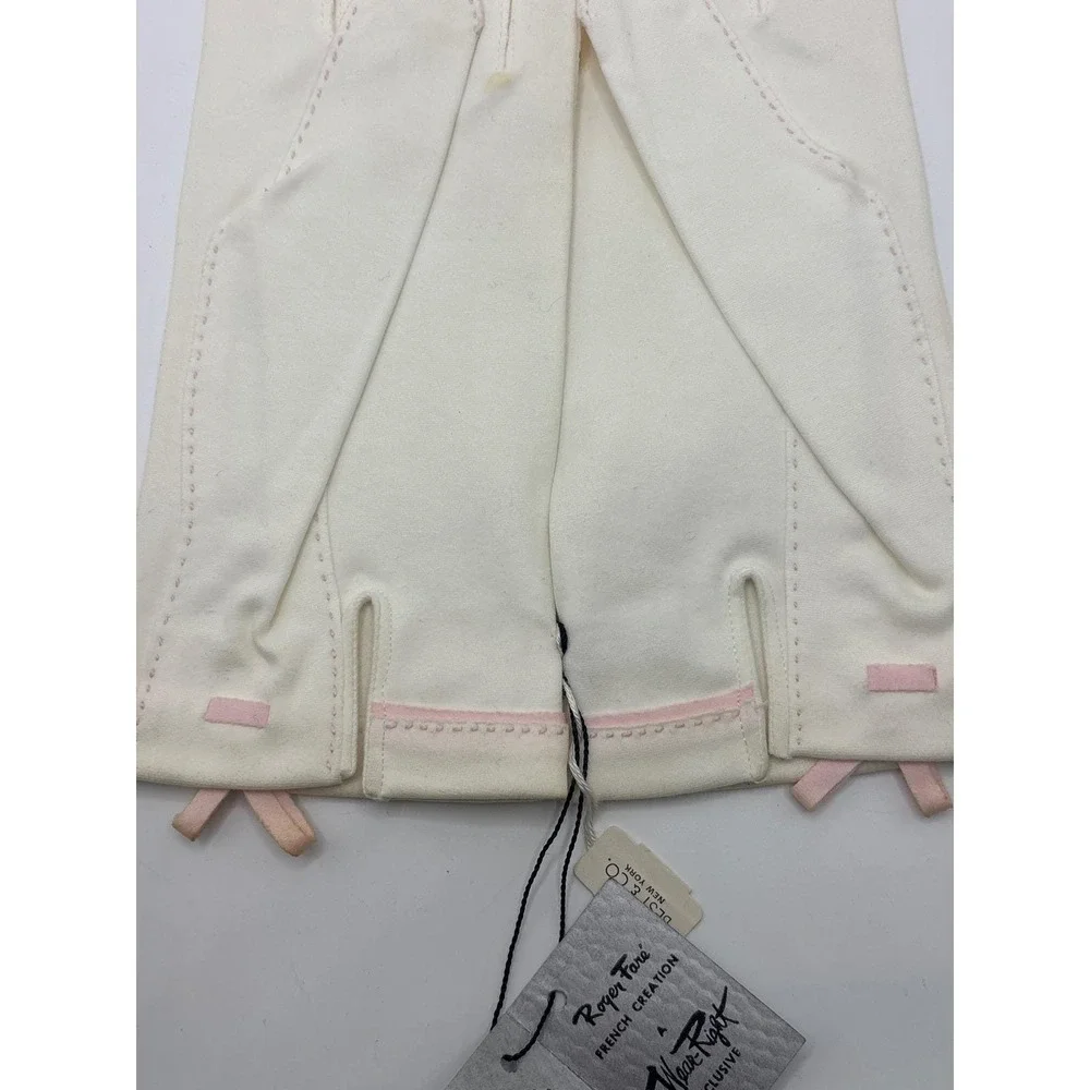 Vtg Roger Fare Wear-Right French Creation Cream Pink Bow Gloves Best & Co NY 7.5